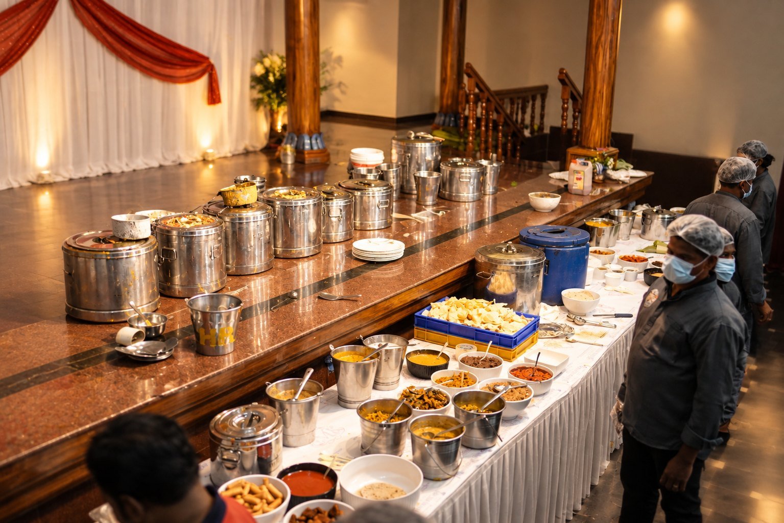 Professional Sai Manikanta Caterers team preparing an event buffet