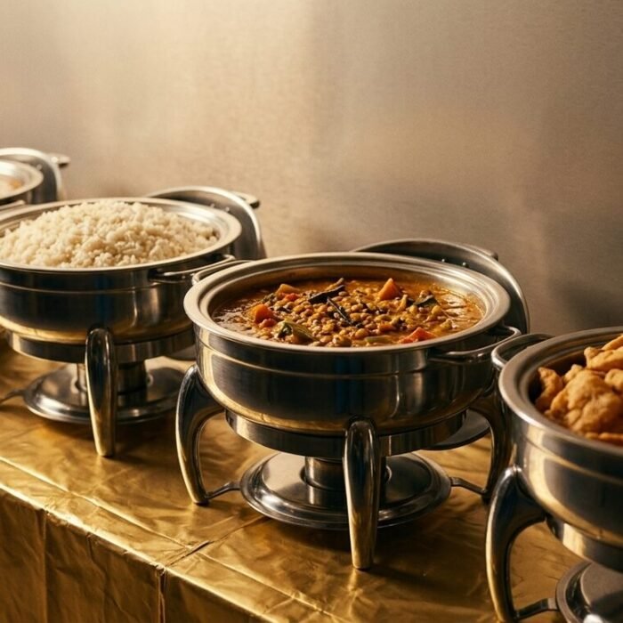 Live buffet counter with rice, dal and papad, Sri Sai Manikanta Caterers