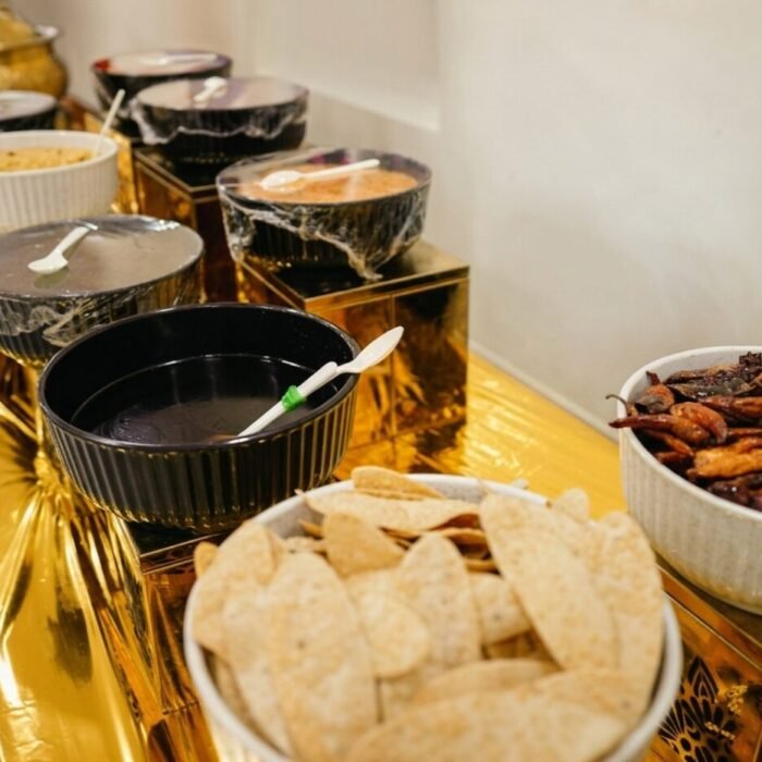 Assorted pickles and chutneys served at a Sri Sai Manikanta Caterers event