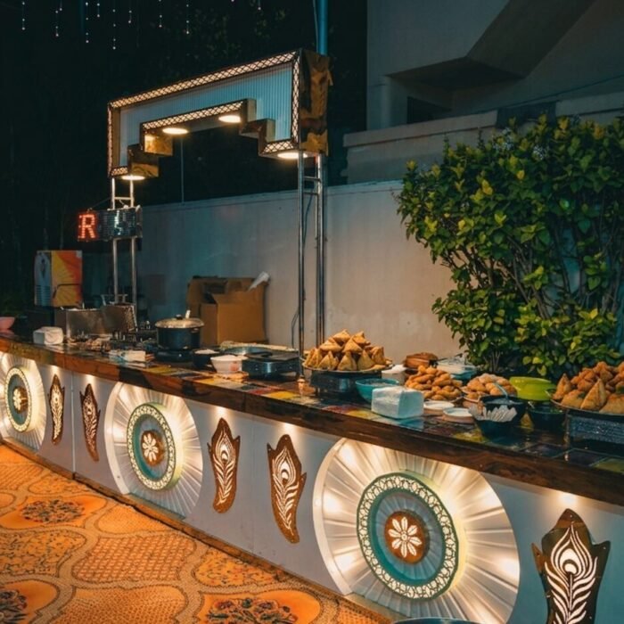 Evening snacks counter with samosas, Sri Sai Manikanta Caterers
